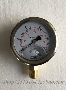 FTB不锈钢YN60耐震压力表0-10公斤油压水压150PSI接头1/4PT立式LM