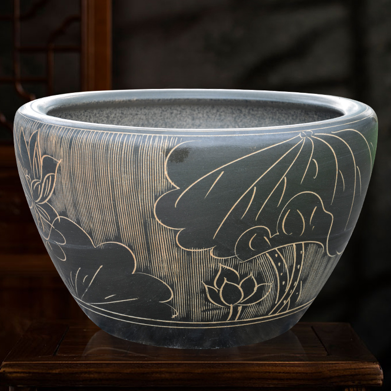 景德镇陶瓷鱼缸裸缸大水缸特大号老式庭院大缸养荷花盆缸睡莲盆缸