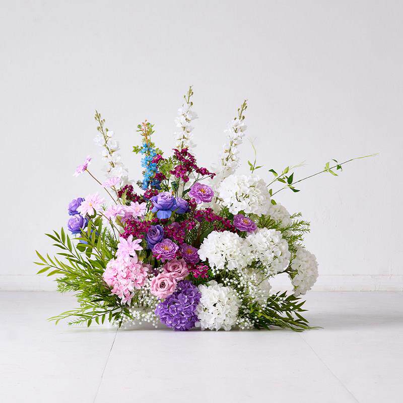 彷真花莫奈花园造景组合绣球花束地排花粉紫色服装店橱窗假花装饰