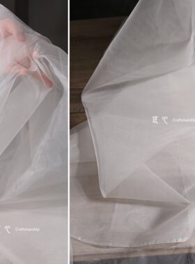 本白色100％真丝绡面料6姆米蚕丝透明欧根纱挺阔布服装设计师面料