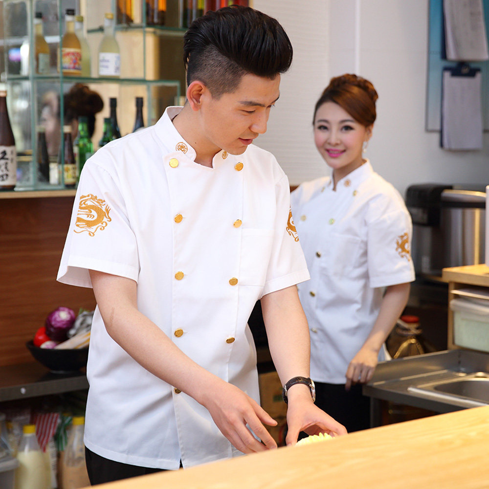 短袖厨师服透气款饭店长