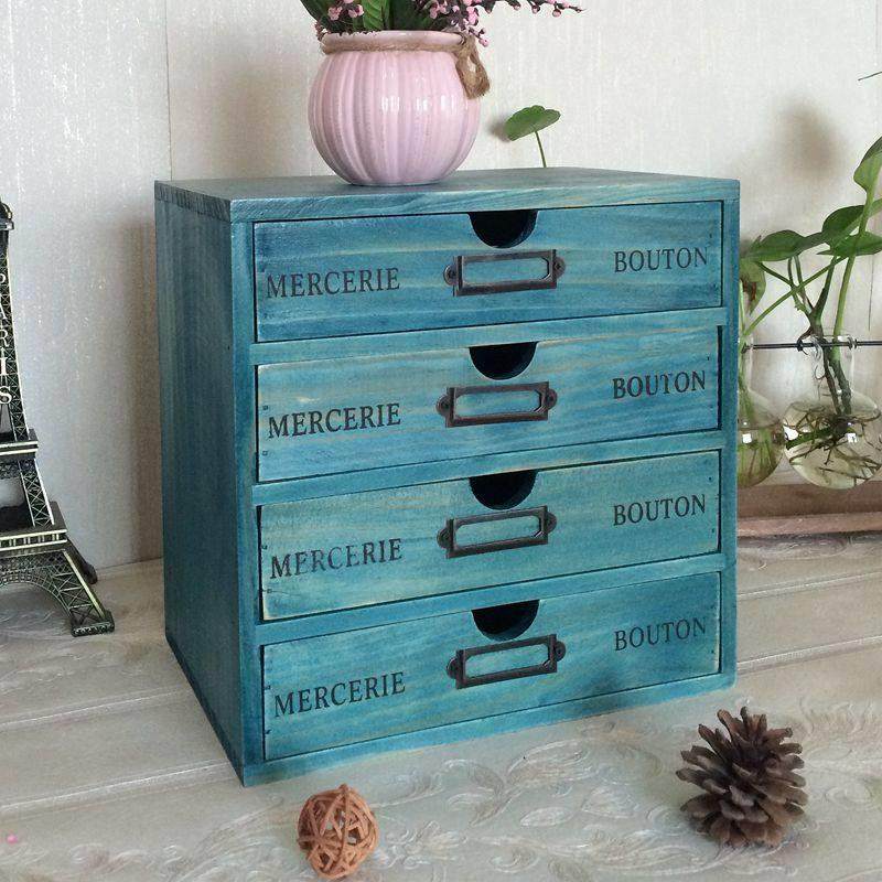 覆古抽屉式桌面杂物整理盒储物盒木质纹身针收纳柜木盒饰品首饰盒