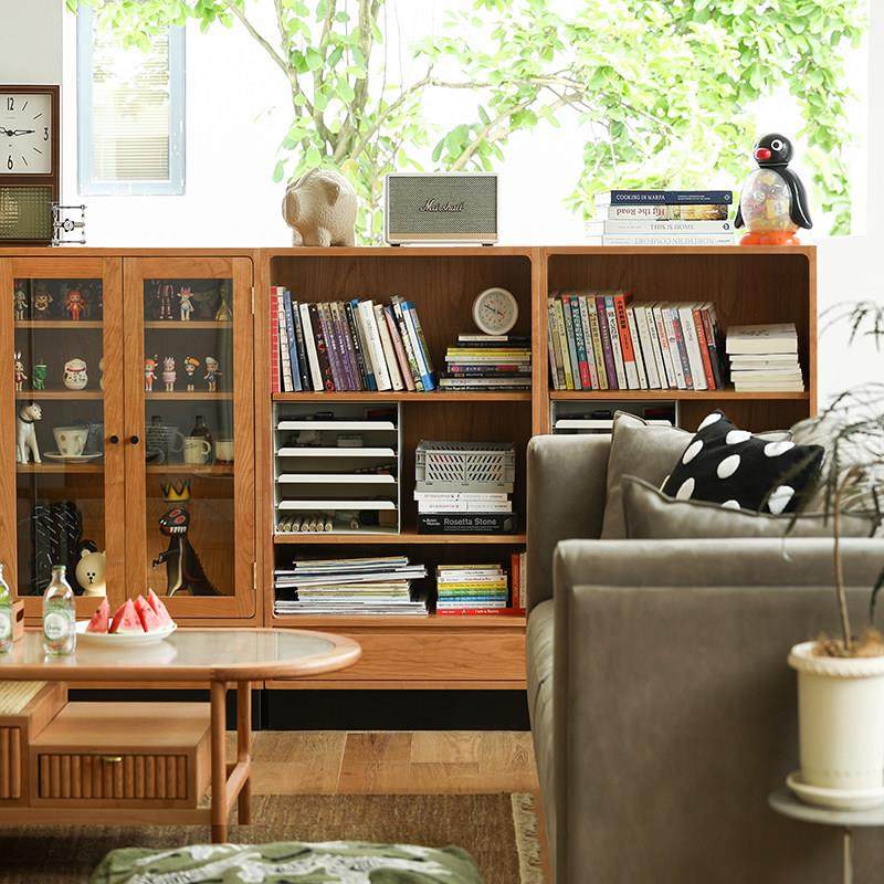 浮生记/实木组合书柜落地书架玻璃门展示柜樱桃木餐边多功能储物,住宅家具,单个书柜,淘宝优惠券,粉丝福利购,淘宝优惠卷