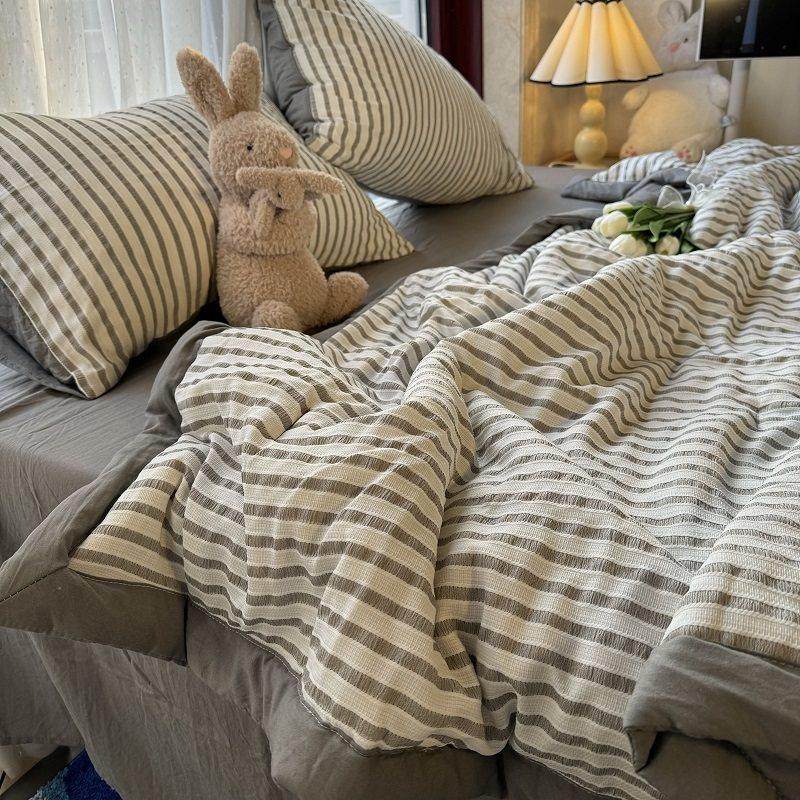 北欧水洗棉提花灰色条纹单双人夏凉被四件套薄被子空调被民宿公寓,床上用品,化纤被,淘宝优惠券,粉丝福利购,淘宝优惠卷