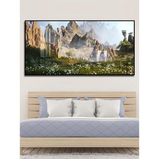 魔兽世界风景装饰画湖畔小镇游戏装饰画客厅卧室网吧电子竞技壁画