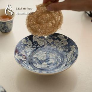 蕴华堂 苏打釉元青花壶承家用覆古干泡台茶壶托盘陶瓷果碟水果盘