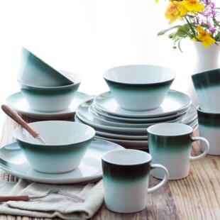 一鸿陶瓷餐具高硬度炻瓷套装薄荷夏牛扒 点心盘 碗 杯子买满包邮