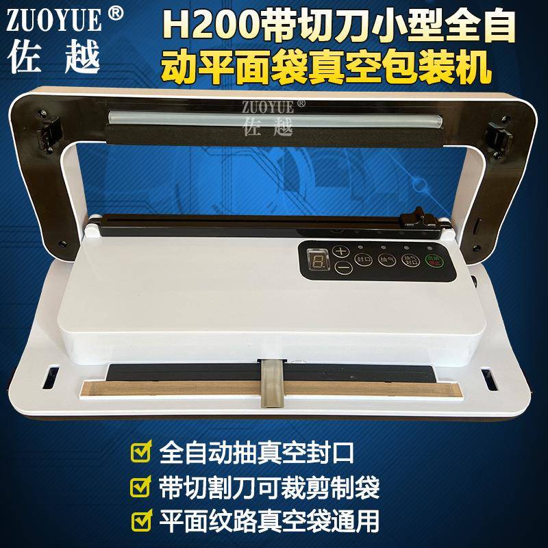 H300带切刀小型全自动平光面袋真空机干湿两用食品真空封口包装机