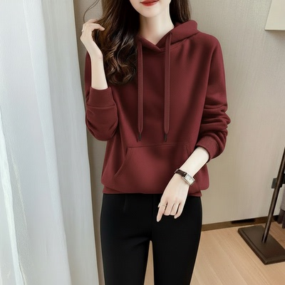 重磅灰色圆领薄款连帽卫衣男女同款2024新款春秋宽松上衣外套