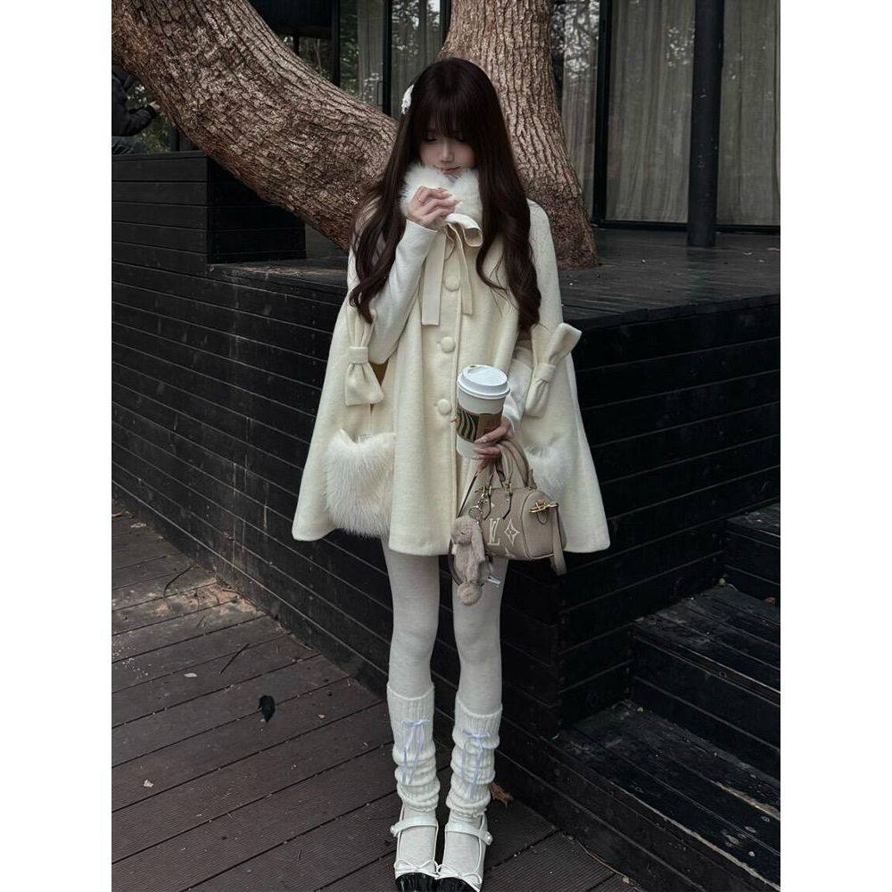 东京恋人 优雅千金风可拆卸蝴蝶结系带毛领温柔感斗篷款毛呢外套,女装/女士精品,毛呢外套,淘宝优惠券,粉丝福利购,淘宝优惠卷