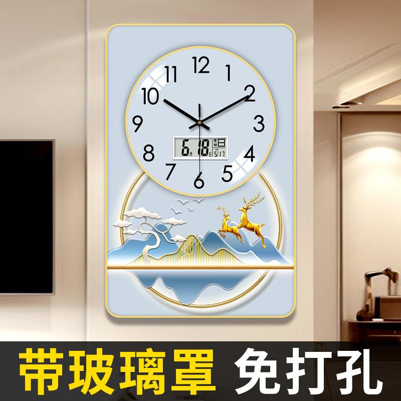 长方形带玻璃罩钟表挂钟客厅2025新款背景墙装饰画 画时钟家用石图片