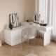 法式 奶油风化妆桌转角梳妆台卧室简约现代白色实木梳妆台斗柜一体