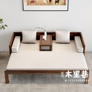 罗汉床全实木新中式小户型推拉式可伸缩床塌家用白蜡木沙发榻家具