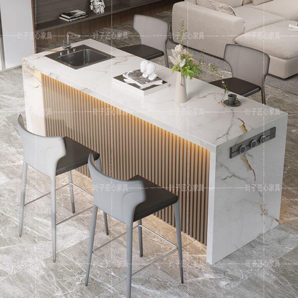 吧台桌家用客厅隔断柜轻奢沙发背后岩板厨房开放式中岛台餐桌一体
