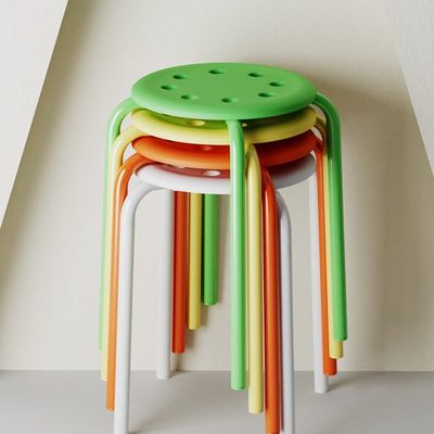 塑料圆凳子家用可叠放圆凳加厚餐桌高板凳客厅简约现代摞叠小椅子