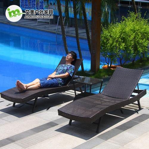 户外躺椅别墅庭院游泳池沙滩椅室外露天温泉水疗会所藤编折叠躺床
