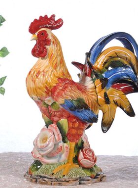 开业风水家居装饰手工陶瓷工艺品鸡客厅电视柜招财大公鸡摆件