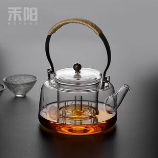 耐热玻璃煮茶壶木钮提梁壶家用大号防烫带过滤泡茶壶花茶壶 禾阳