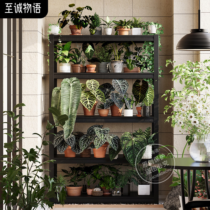 铁艺钢制黑色绿植置物架花架落地式阳台客厅多层花盆架客厅花架子