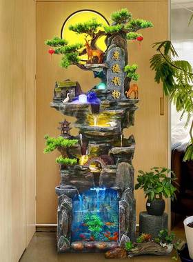 大型落地假山流水摆件循环水客厅生财鱼缸开 业礼品高山喷泉风水