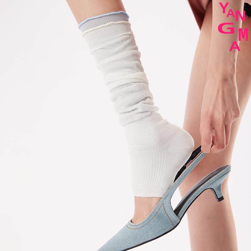 YANGMA 白色袜套堆堆袜女春秋薄款MIU系透气踩脚腿套小腿袜夏天