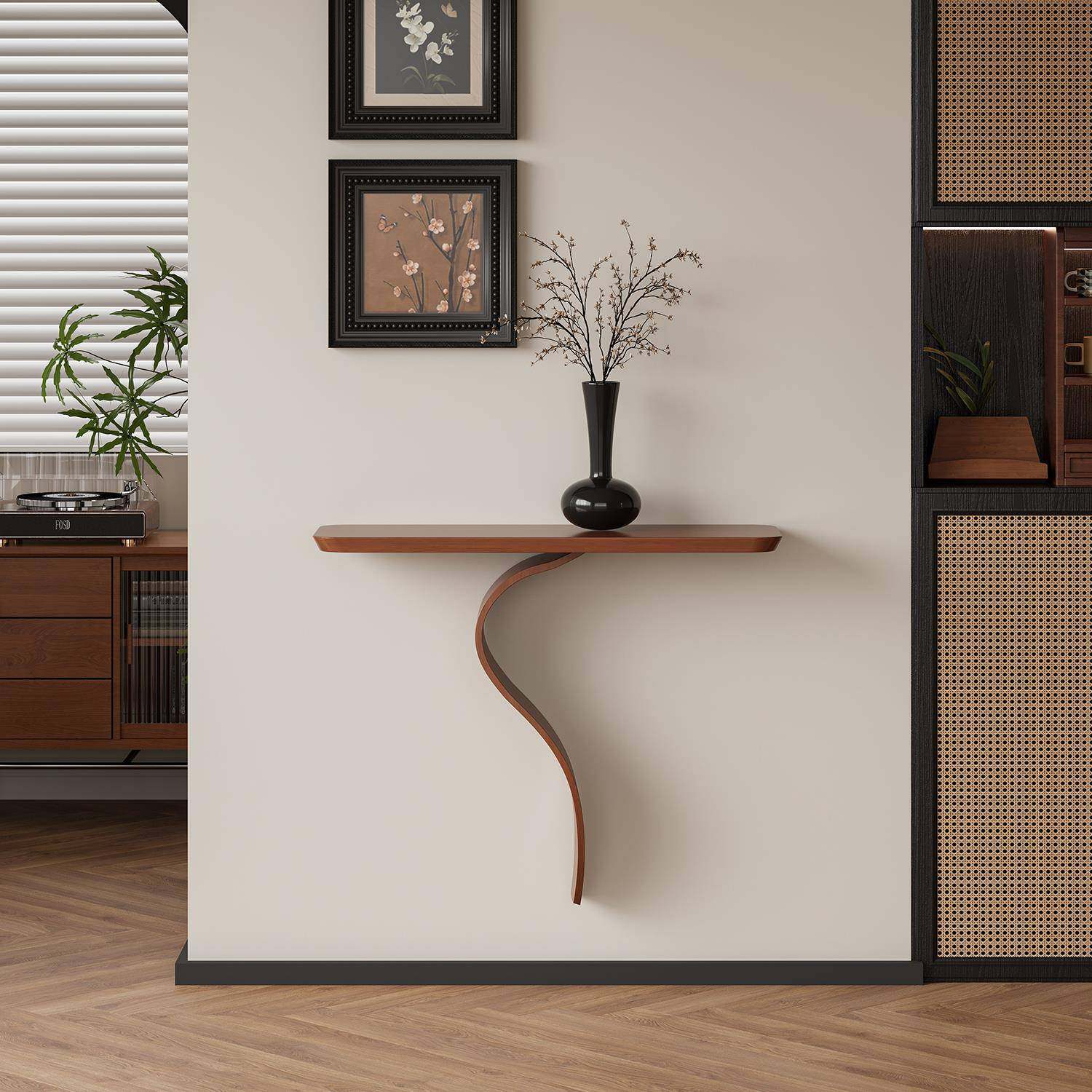 川田野侘寂风弯曲玄关桌入户门厅玄关台走廊过道一片式挂墙玄关柜,住宅家具,玄关台,淘宝优惠券,粉丝福利购,淘宝优惠卷