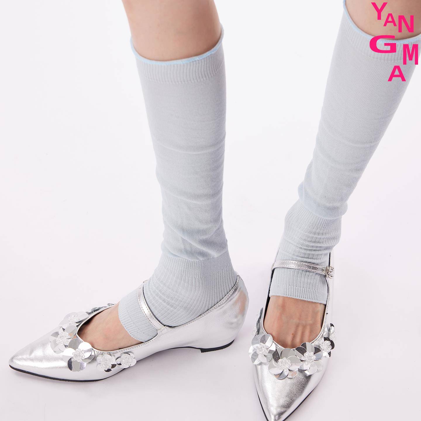 YANGMA 芭蕾风蓝色堆堆袜套女miu系长筒袜春秋小腿袜显瘦踩脚腿套