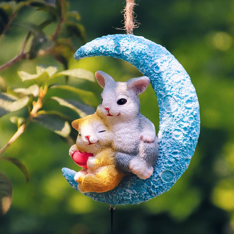 可爱情侣兔子入户花园风铃装饰壁挂摆件庭院户外阳台吊件挂件礼品