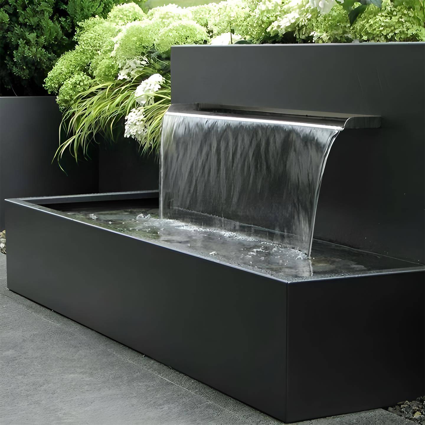 定制不锈钢水池叠水瀑布流水摆件循环水庭院鱼池花园景观涌泉造景