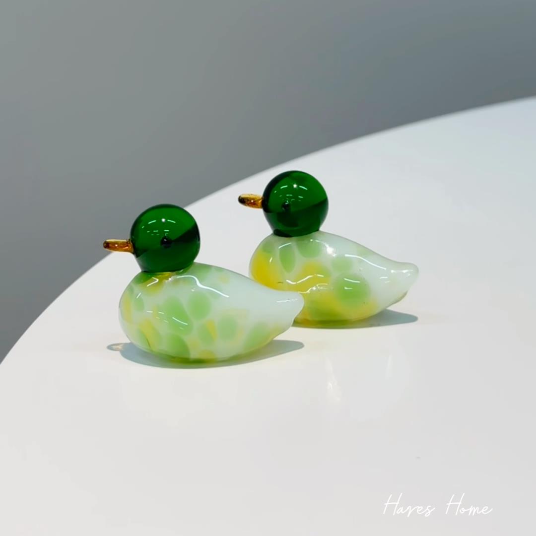小鸭子琉璃摆件高级感小众成双成对鸭客厅书房桌面装饰品乔迁礼物