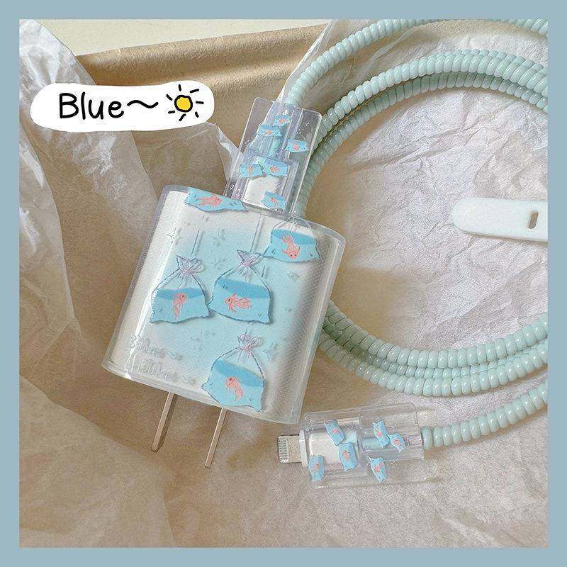 蓝星鱼袋子数据线 线咬线 线器适用iPhone15/iPad充电线 线头保护套防折断