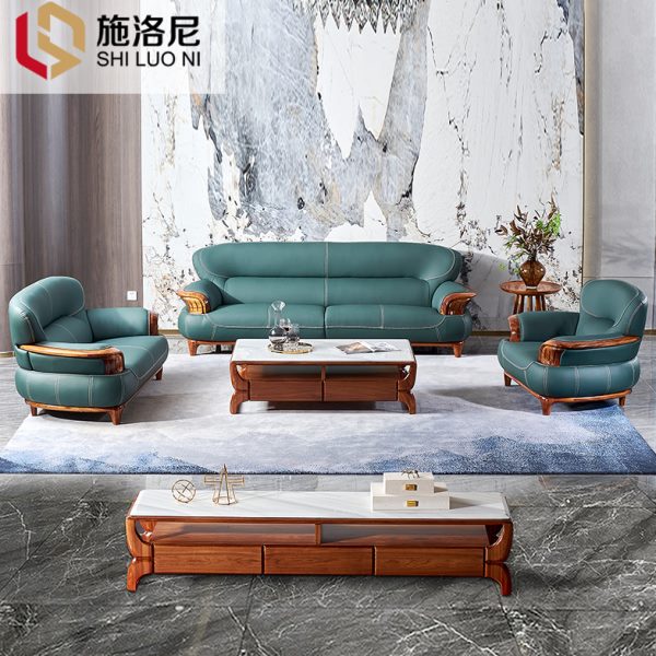 新中式乌金木真皮沙发头层牛皮高端别墅实木大小户型客厅欧式家具