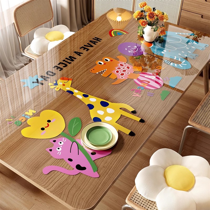 多巴胺卡通动漫透明茶几桌垫软玻璃防水防油免洗桌V布餐桌保护垫