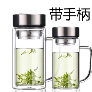 带手柄双层玻璃杯办公水杯男女士泡茶喝水杯子单层家用定制广告杯