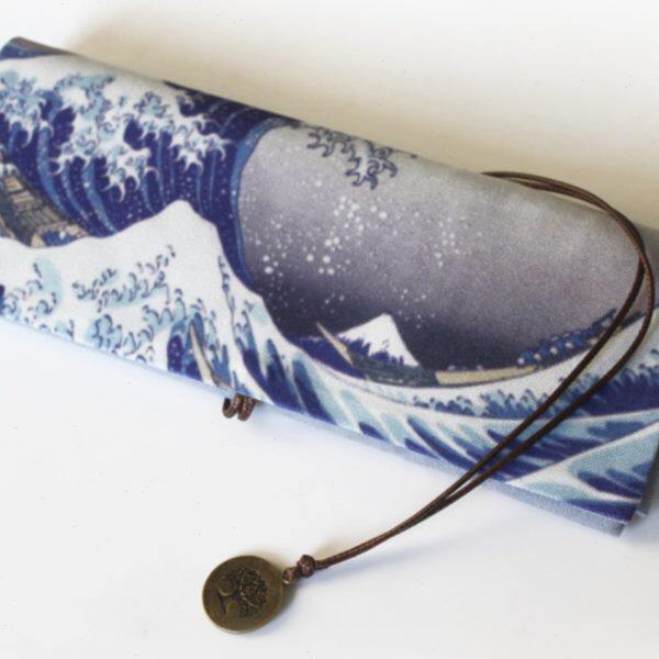 折叠神奈帆布卷帘冲和风捆绑海川笔袋棉麻笔帘浪里-浪日式