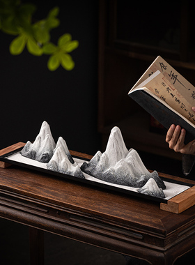 新中式沙盘枯山水办公室客u厅会所假山微景观装饰创意鱼缸造景摆