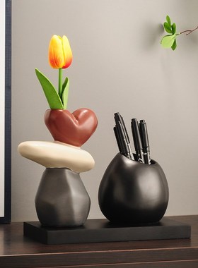 时来运转b笔筒收纳郁金香摆件装饰品办公室桌面乔迁新居送朋友礼