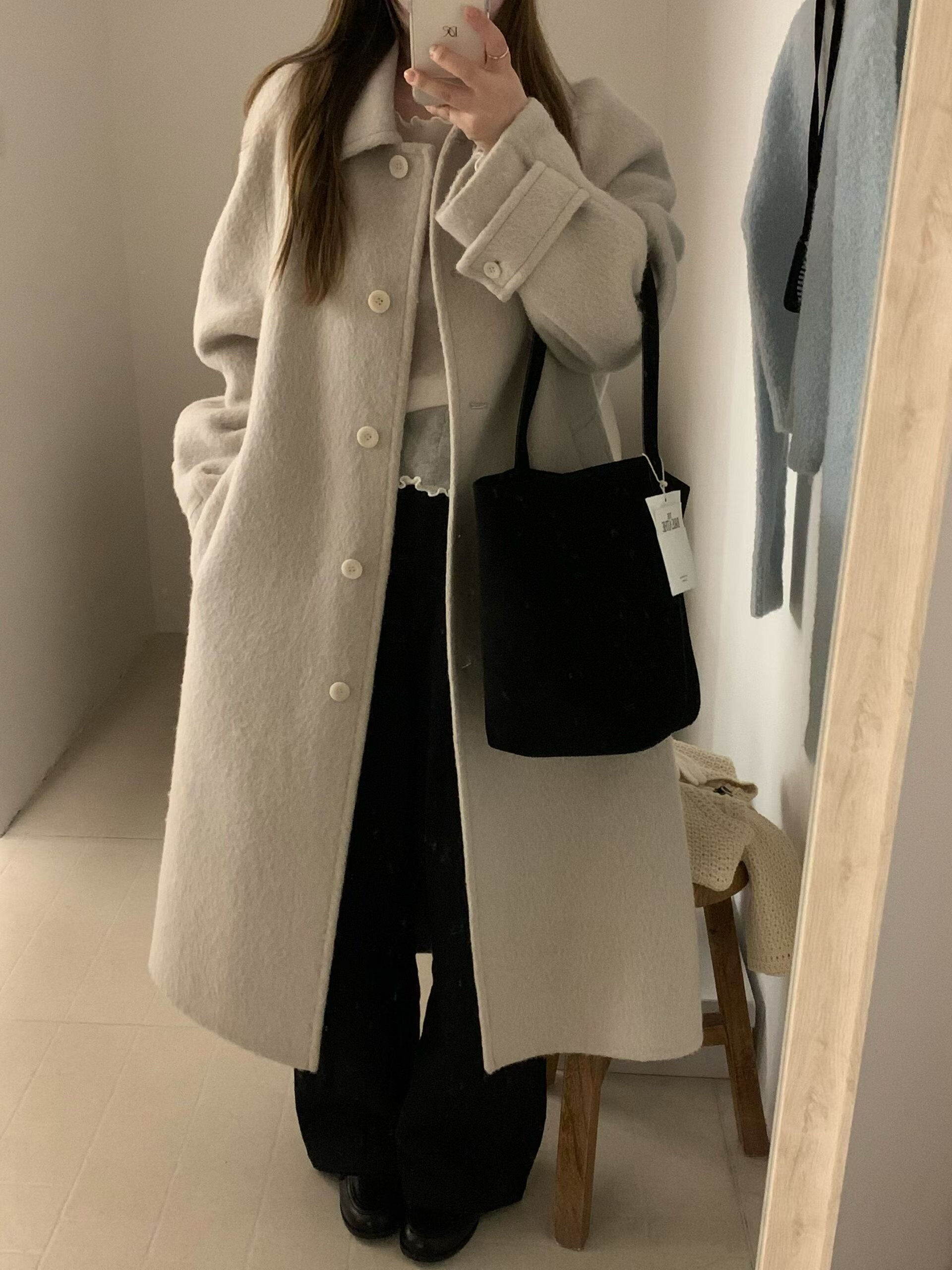 非真实价格：韩国Chic 休闲简约百搭中长款双面苏丽羊绒大衣外套