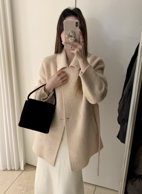 非真实价格：韩国Chic韩系休闲简约百搭翻领双面羊绒大衣外套