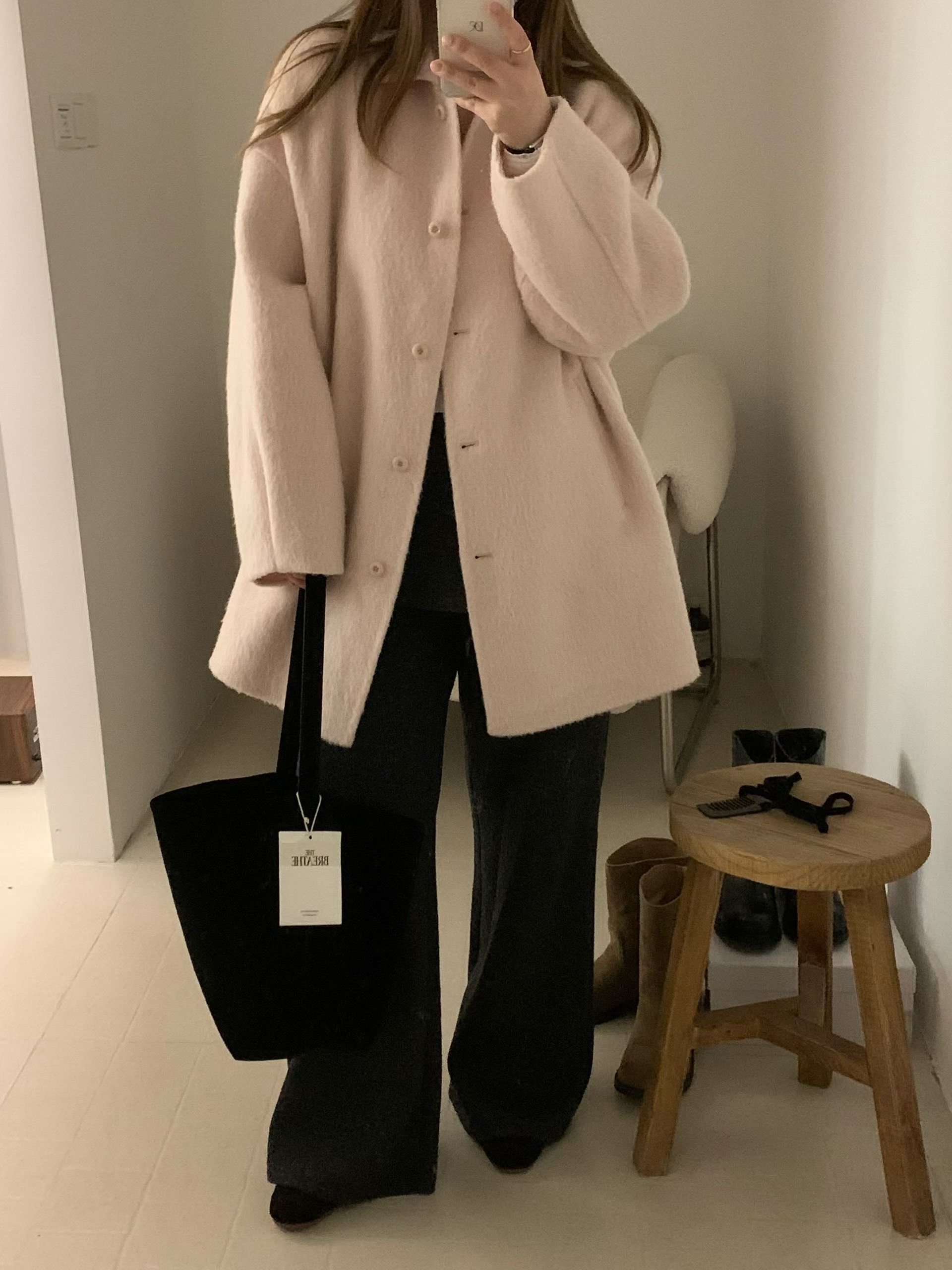 非真实价格：韩国Chic 休闲简约百搭中长款苏丽双面羊绒大衣外套