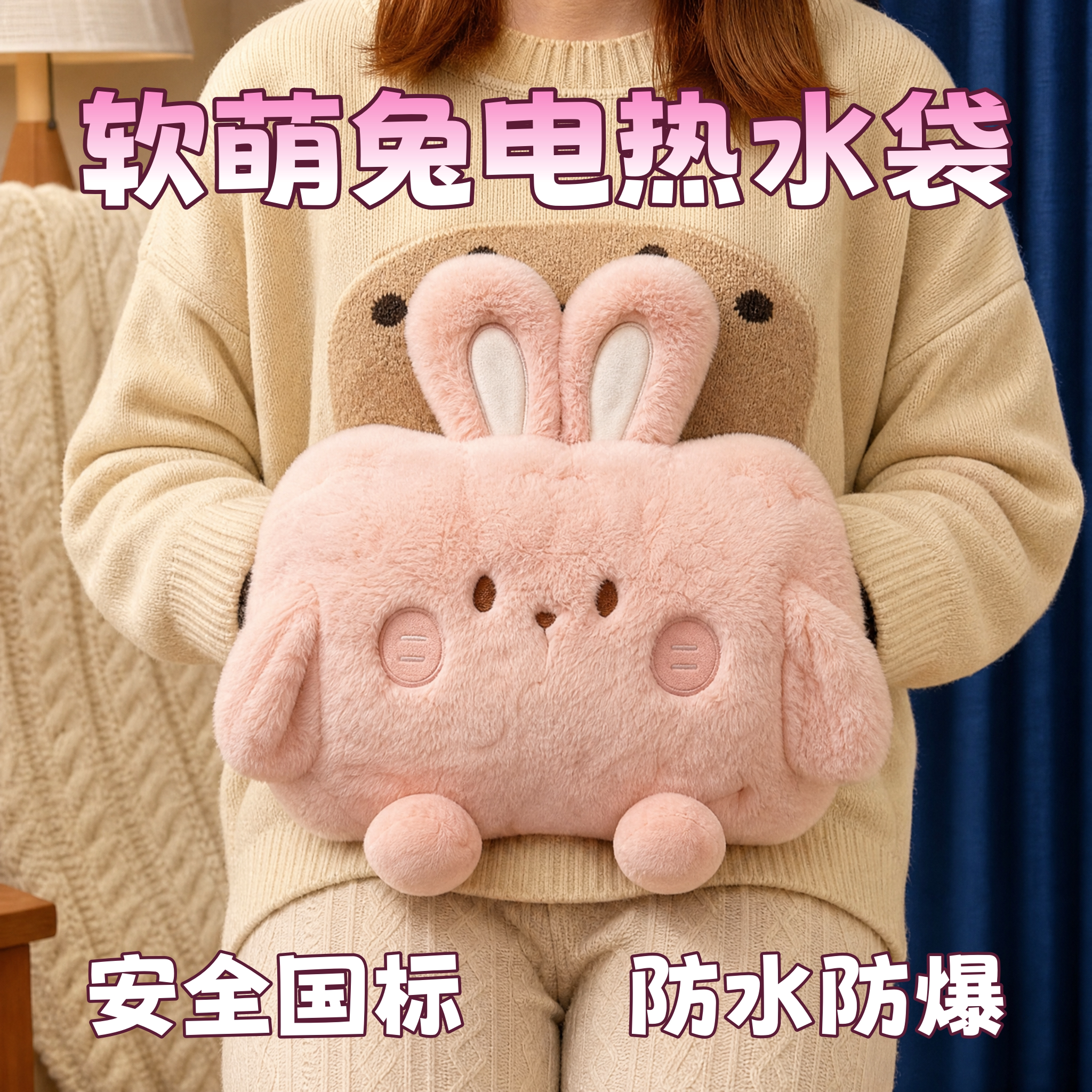 热水袋充电款暖水袋加厚防爆2026新款可爱卡通毛绒兔子电热USB暖手宝暖手袋宝送女生暖心礼物热敷电热暖手宝