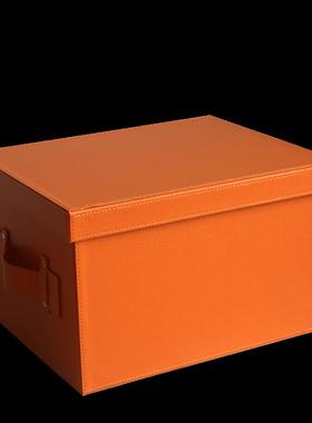 家用整理箱储物箱衣帽间收纳盒皮质衣服后备箱大号橙色收纳箱车用