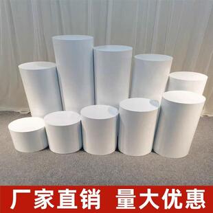 木质道具白色立柱花店橱窗摆台服装店中岛柜底座圆形烤漆展示台