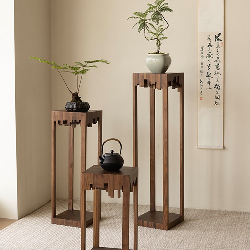 黑胡桃花架e子客厅落地式花盆置物架阳台实木花架子室内摆件展示