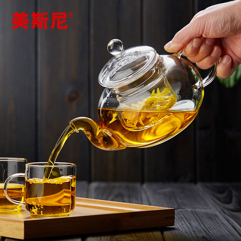 美斯尼玻璃茶壶单壶耐q高温加厚带过滤花茶泡茶壶茶水分离茶具套
