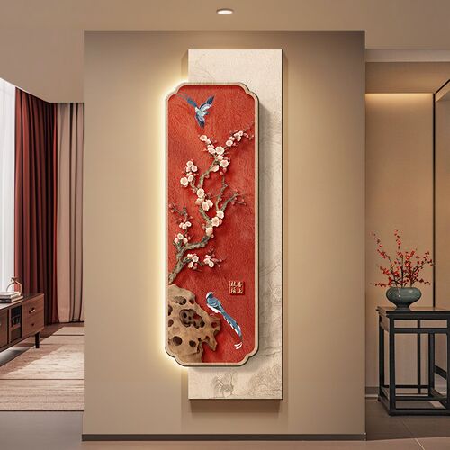 喜上枝头新中式玄关装饰画花鸟过道走廊尽头挂画寓意好入户壁画灯