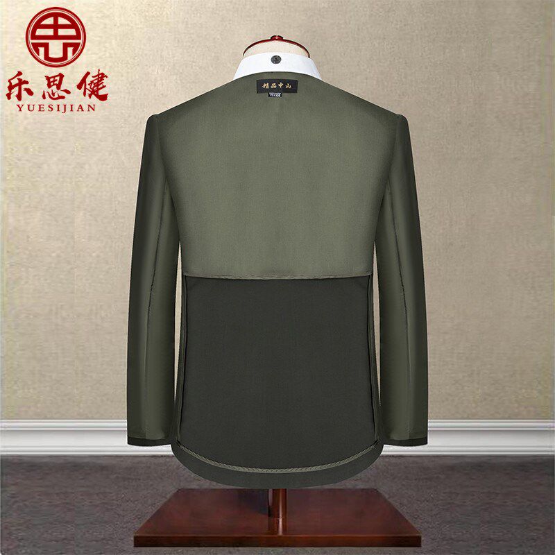 新款中山装男套装中老年中山服军绿夏季单层薄款爷爷爸爸老人服装