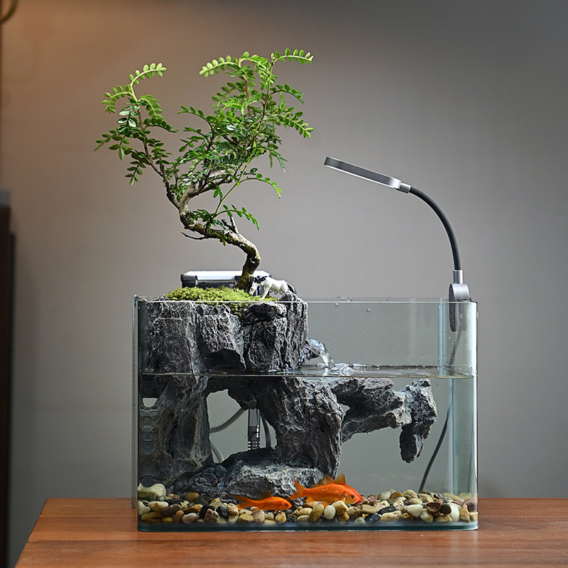 假山过滤流水摆件k循环水桌面植物中型鱼缸客厅办公室装饰桌面景