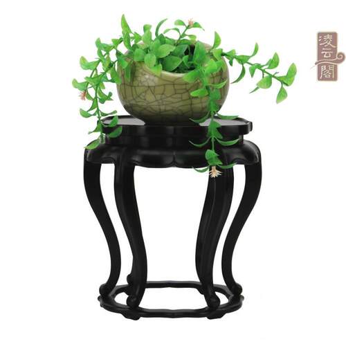 红木工艺品小花架黑檀奇石茶壶木雕摆件高脚几花盆底座古云几精品