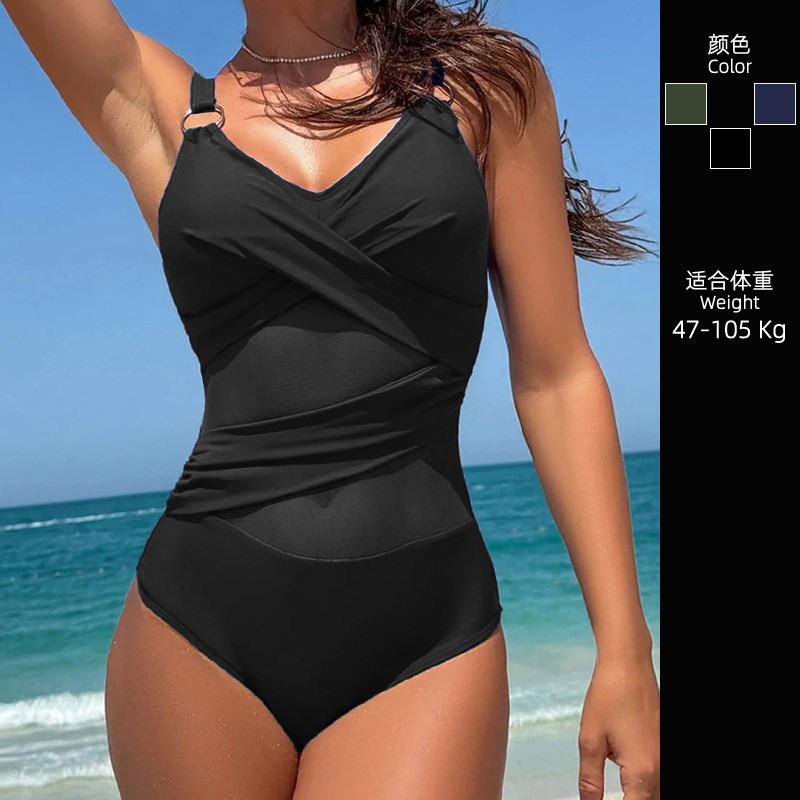 欧美2025年新款爆款insw风泳衣女大码连体遮肚显瘦女士泳装泡温泉